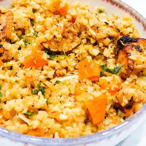 Cauliflower Rice Stir Fry with Garlic Butter Chicken (1 Pot, 25 Minutes!)