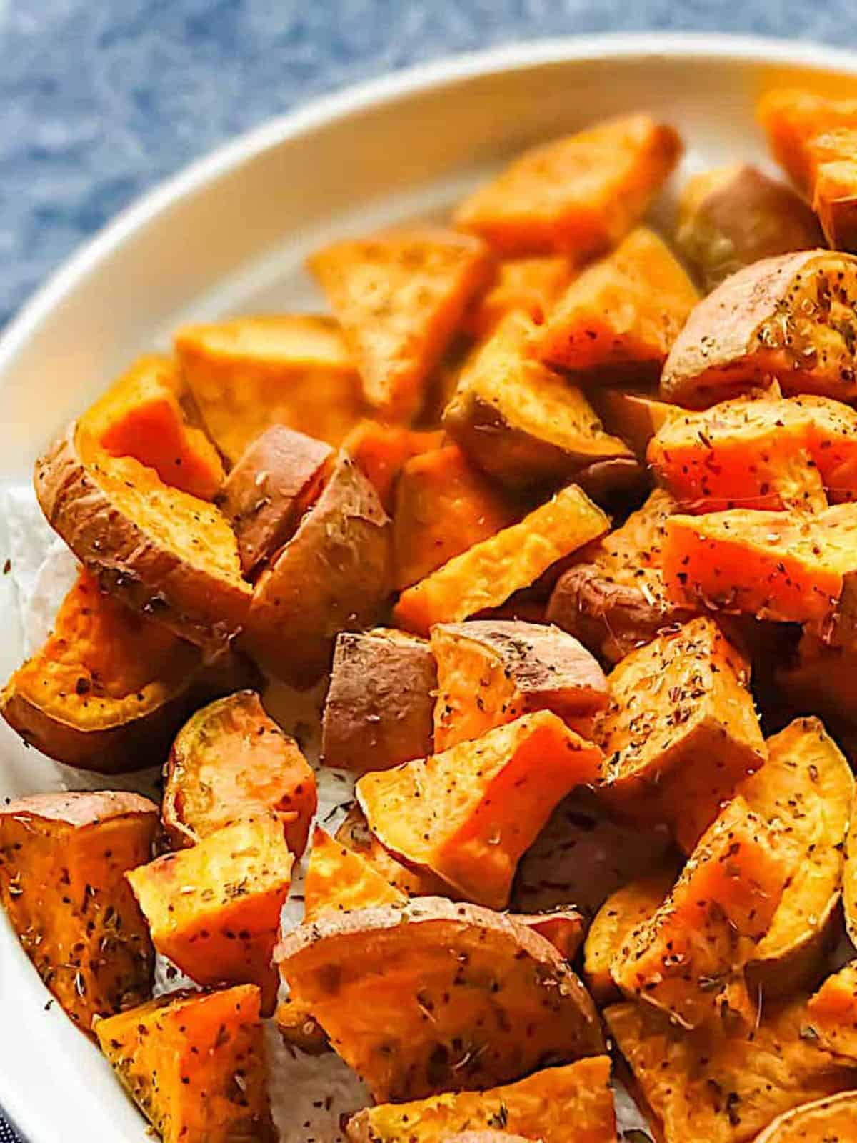 roasted sweet potatoes on a white plate