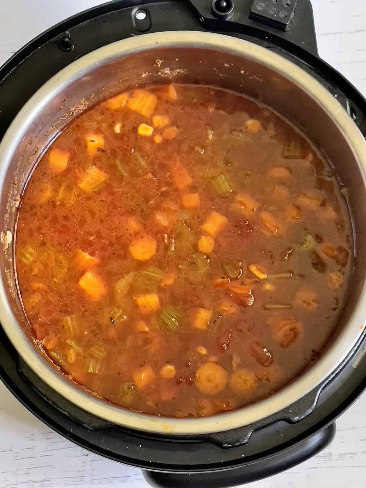 pressure cooked beef barley soup in the instant pot