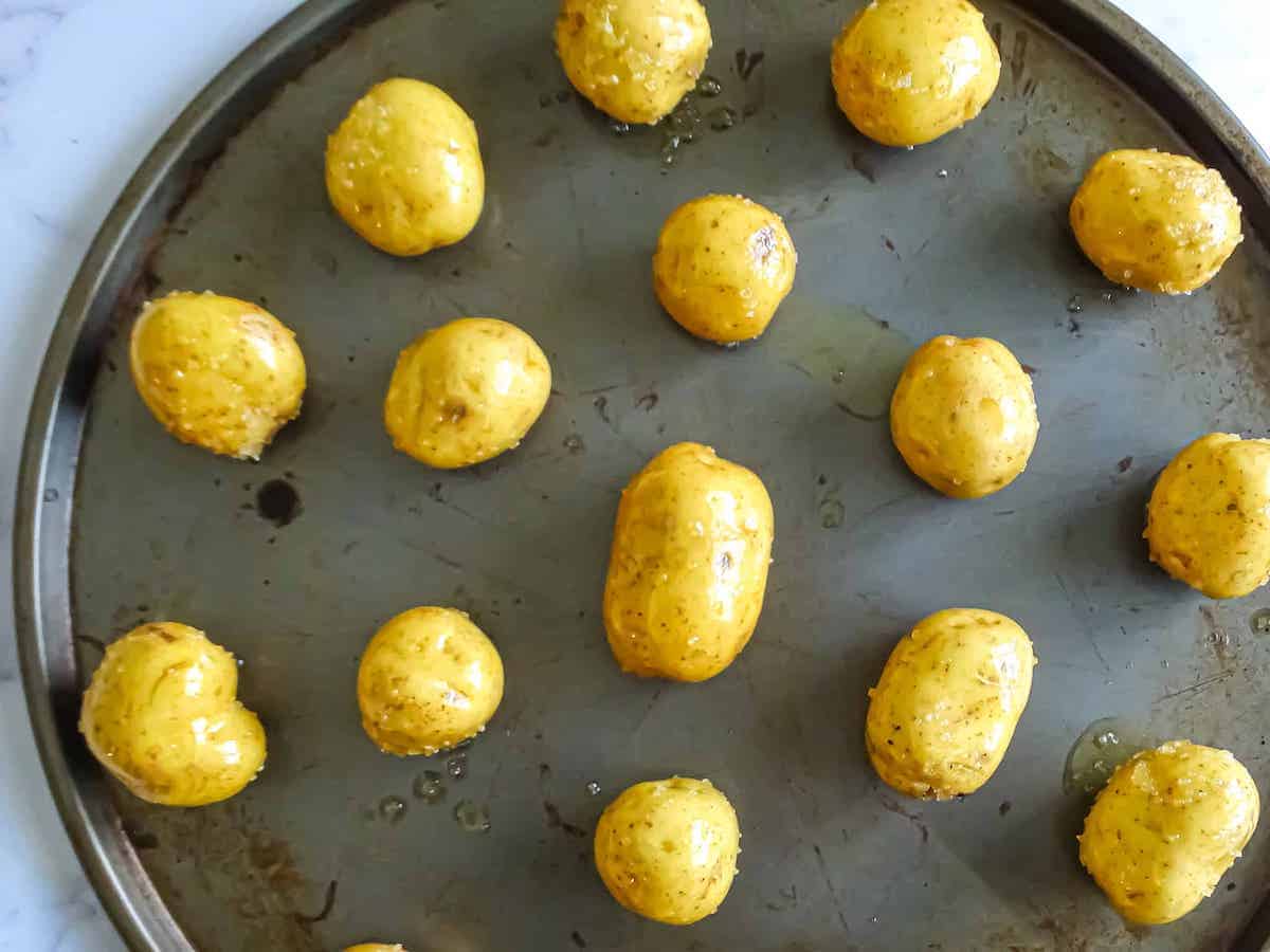 potatoes on a baking sheet