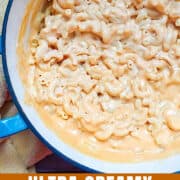 ultra creamy homemade mac and cheese in a dutch oven