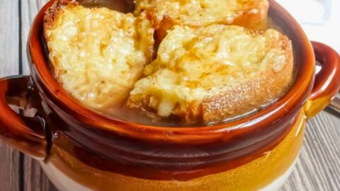 french onion soup in a crock