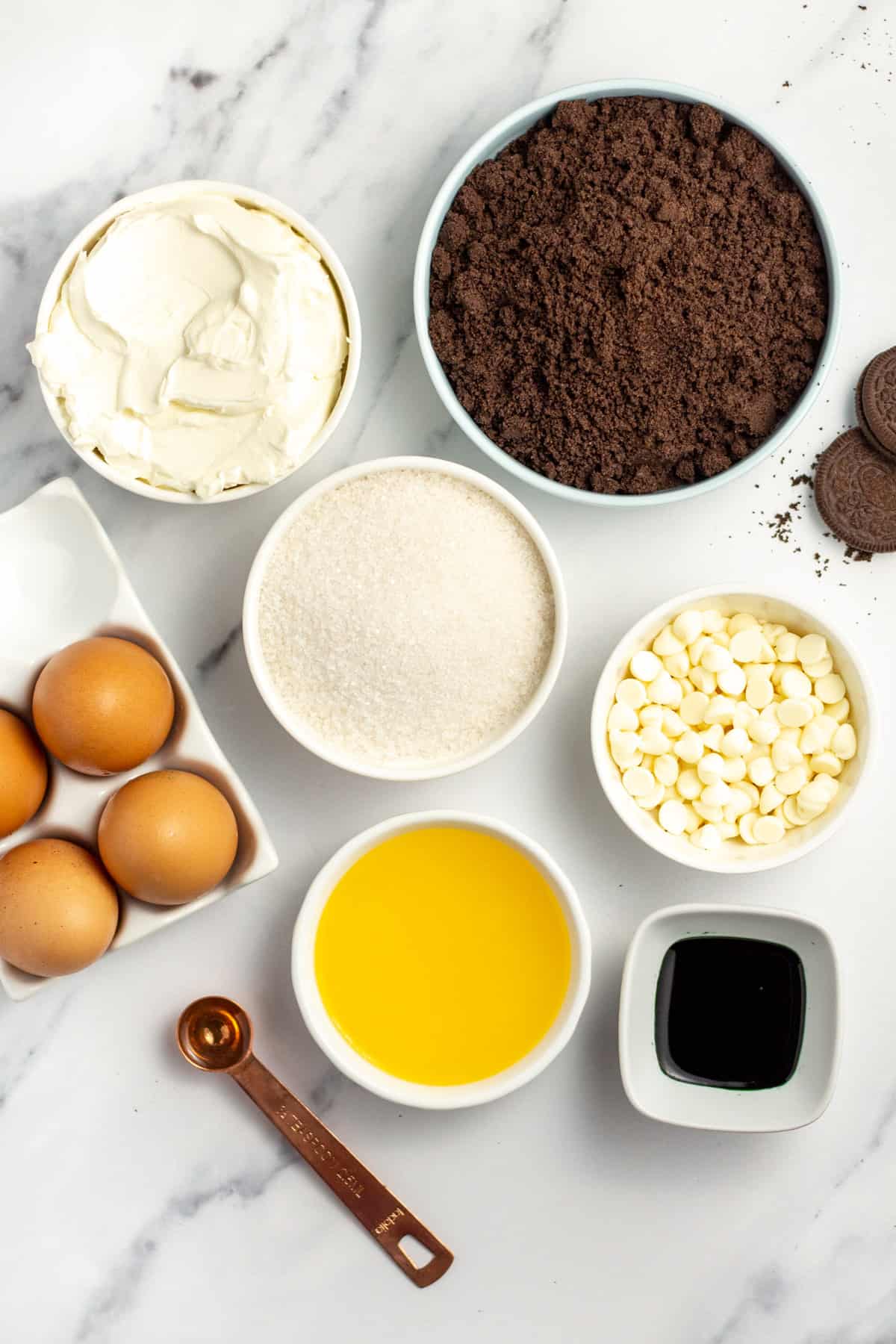 ingredients for a mint chocolate cheesecake