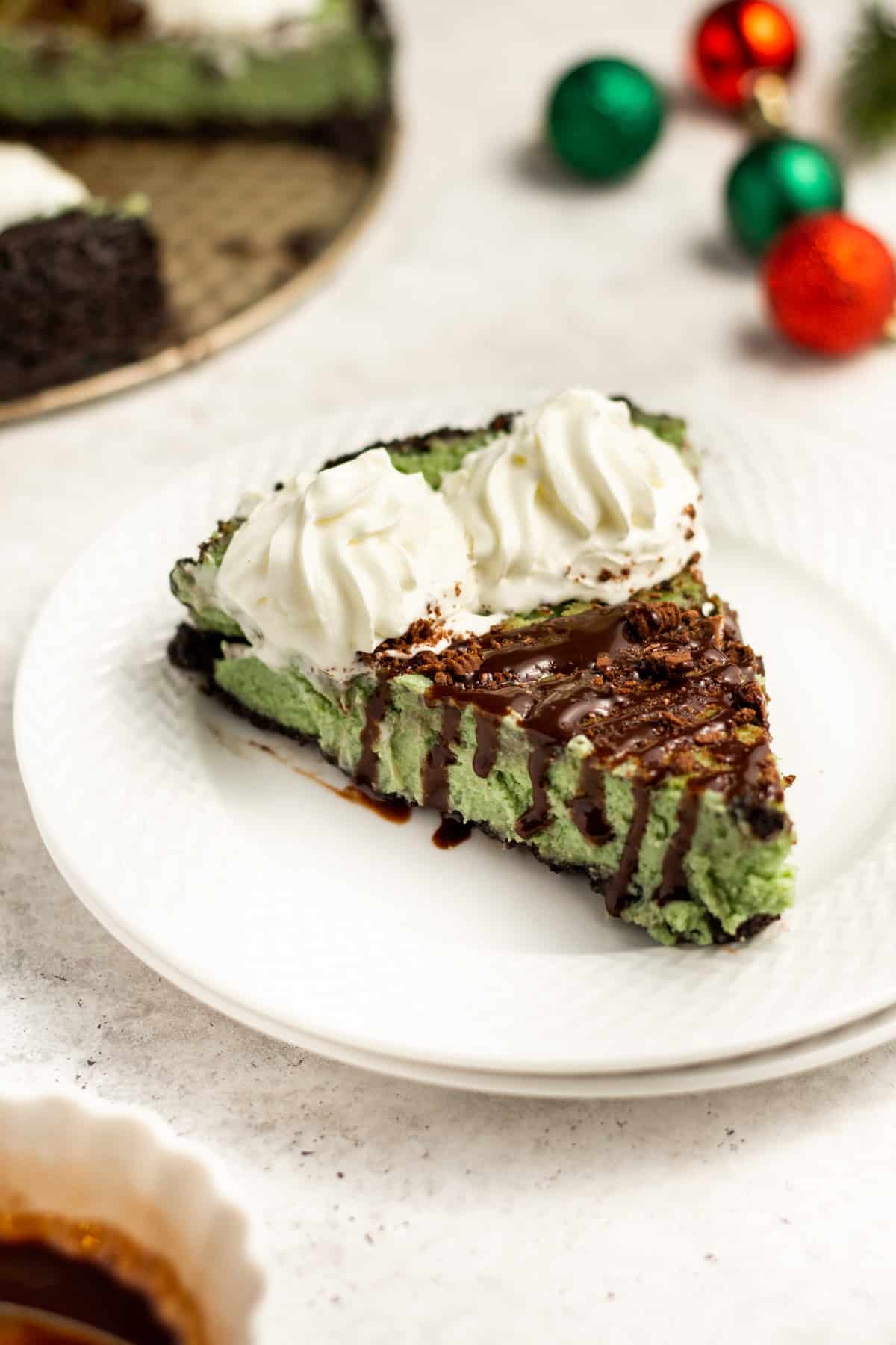 instant pot mint cheesecake on a white plate