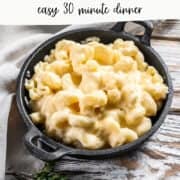 pressure cooked mac and cheese in a skillet