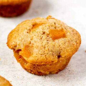 ginger spiced peach muffin on a white background