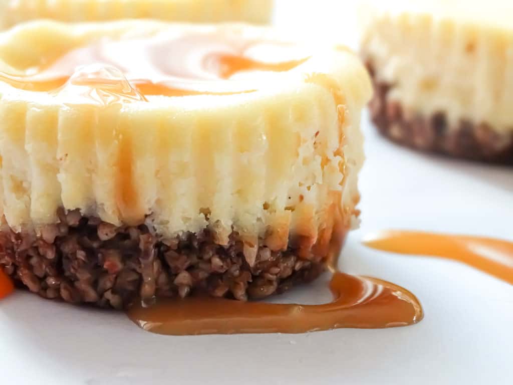 salted caramel mini cheesecake recipe  drizzled with caramel