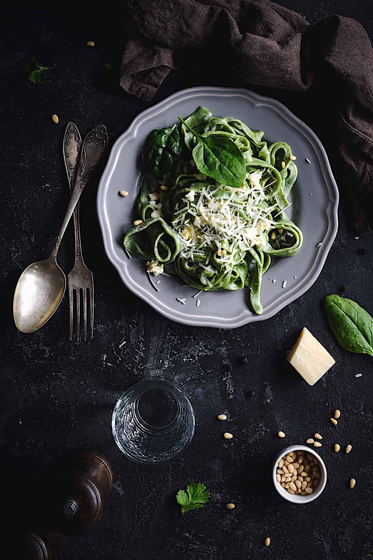 bread machine spinach pasta served with cheese and herbs