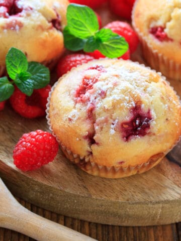 dairy-free raspberry muffin on a serving tray