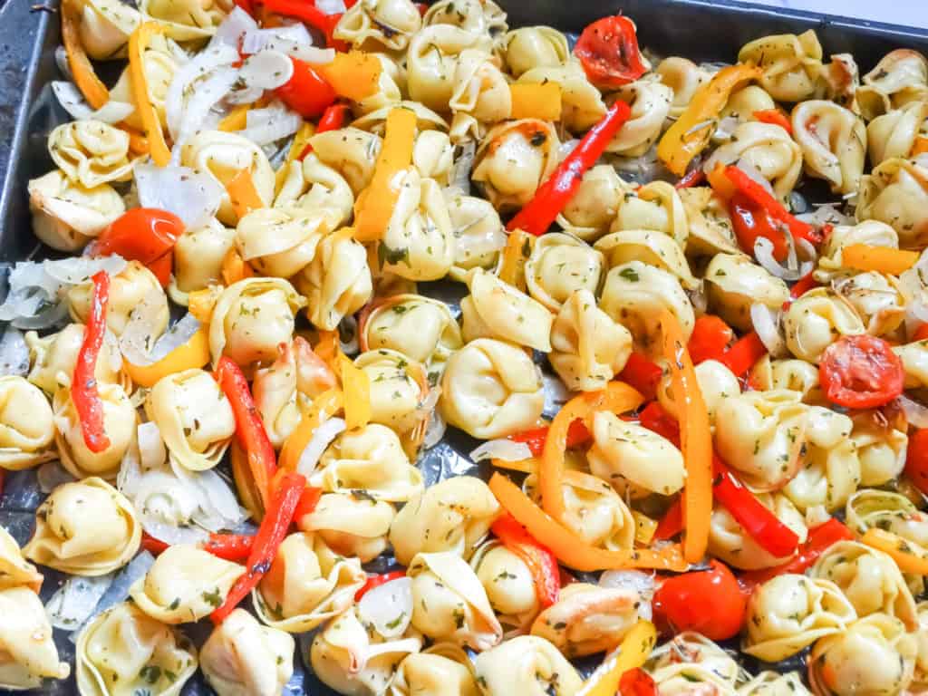 sheet pan tortellini bake 