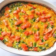 oven baked garden veggie omelette in a casserole dish