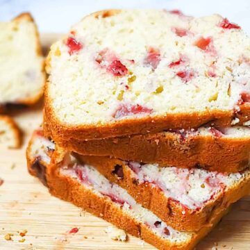 strawberry lemon bread slices stacked