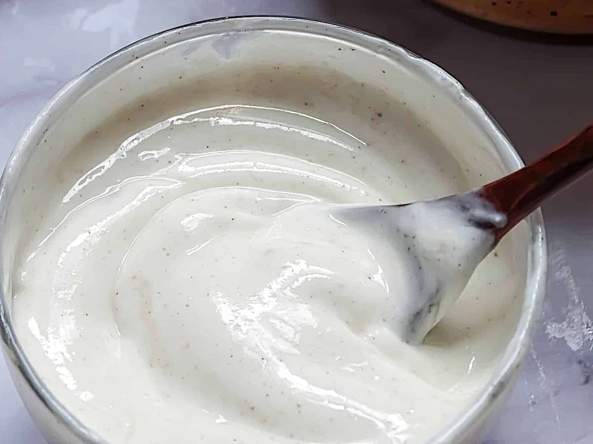 yogurt dressing in a small bowl