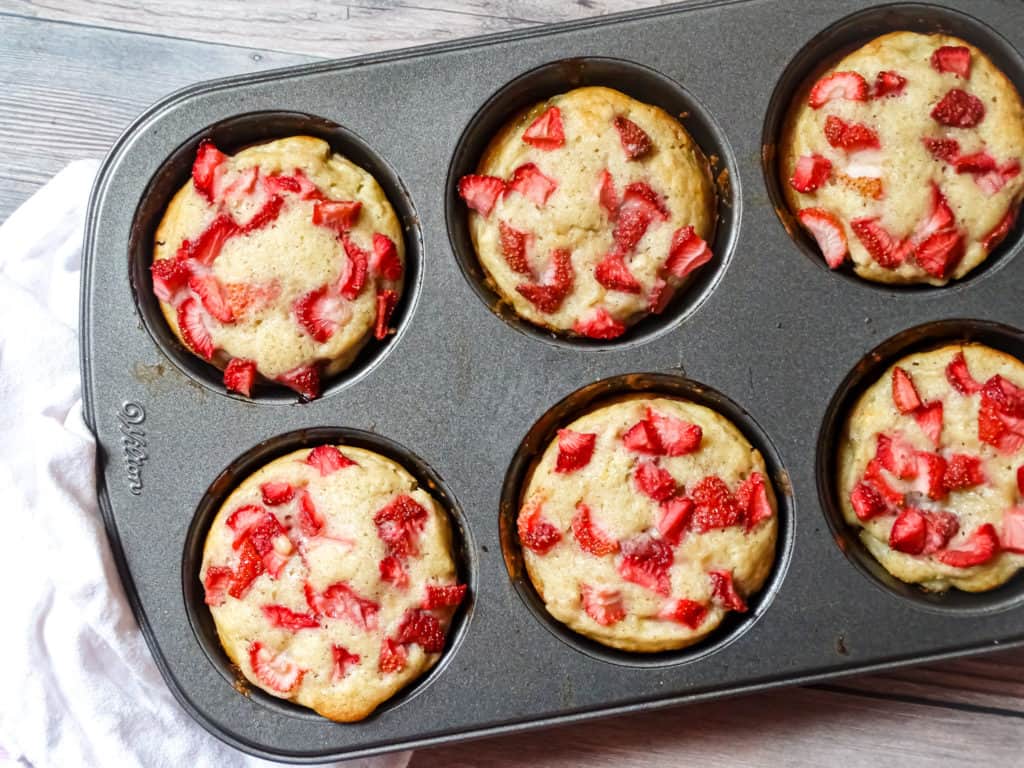 the best banana strawberry muffins recipe, banana muffins in a jumbo muffin tin