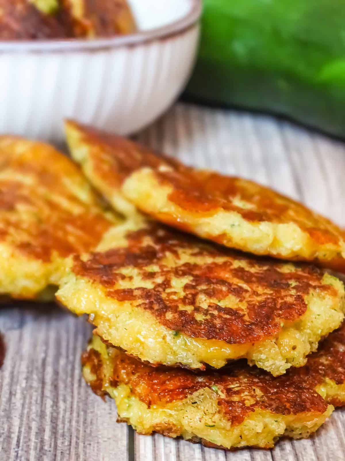 air fried zucchini patties on a table
