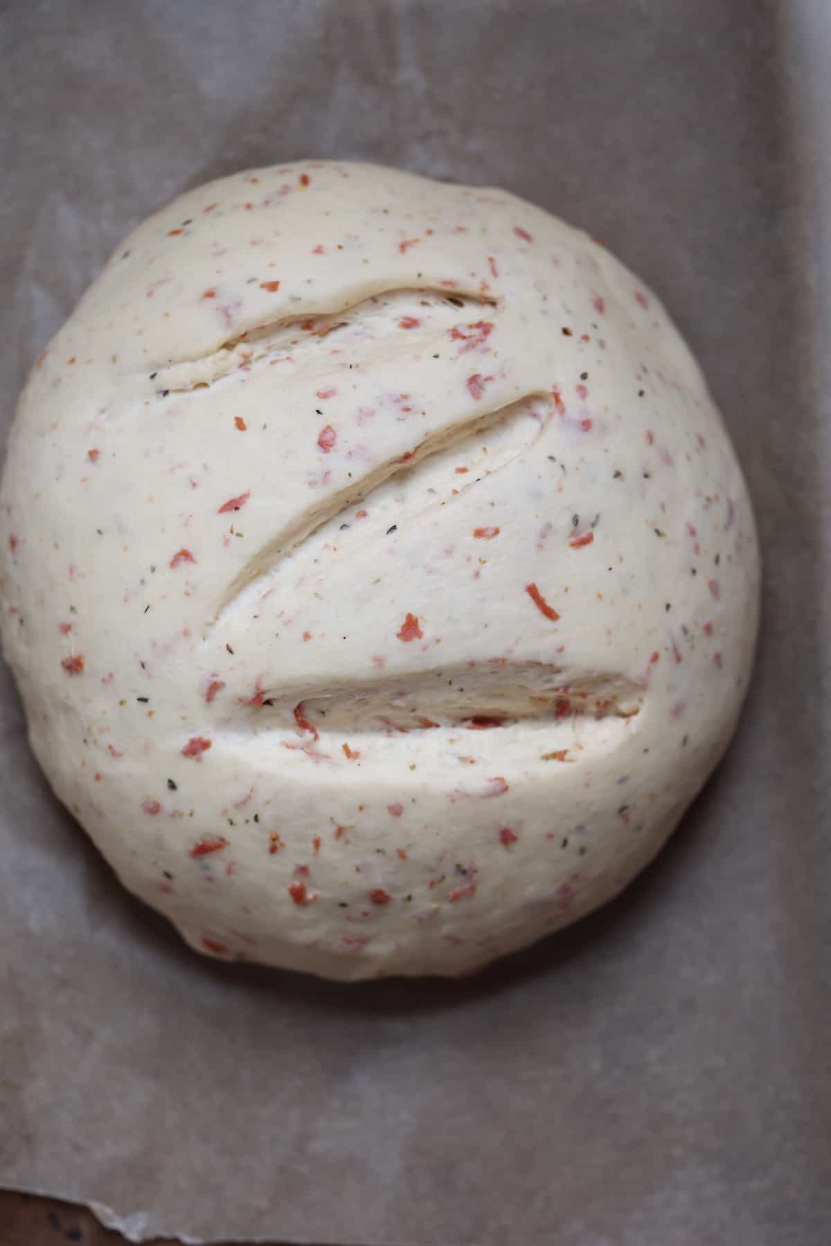 ball of dough on a cookie sheet
