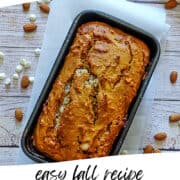 chocolate chip pumpkin bread in a loaf pan