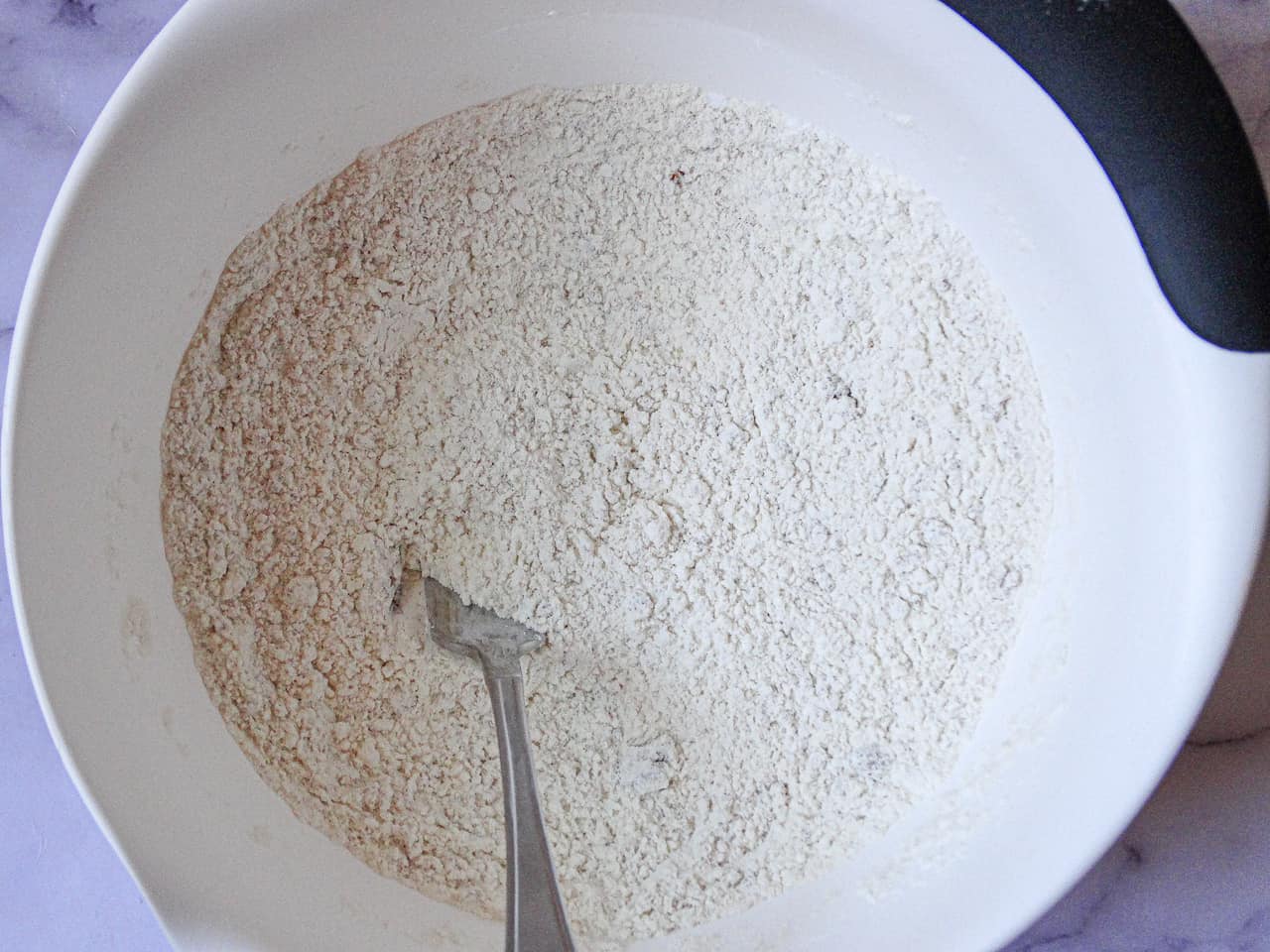 muffin dry ingredients in a mixing bowl
