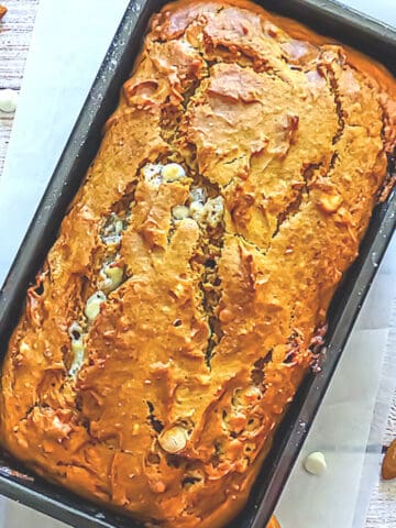 chocolate pumpkin bread in a loaf pan