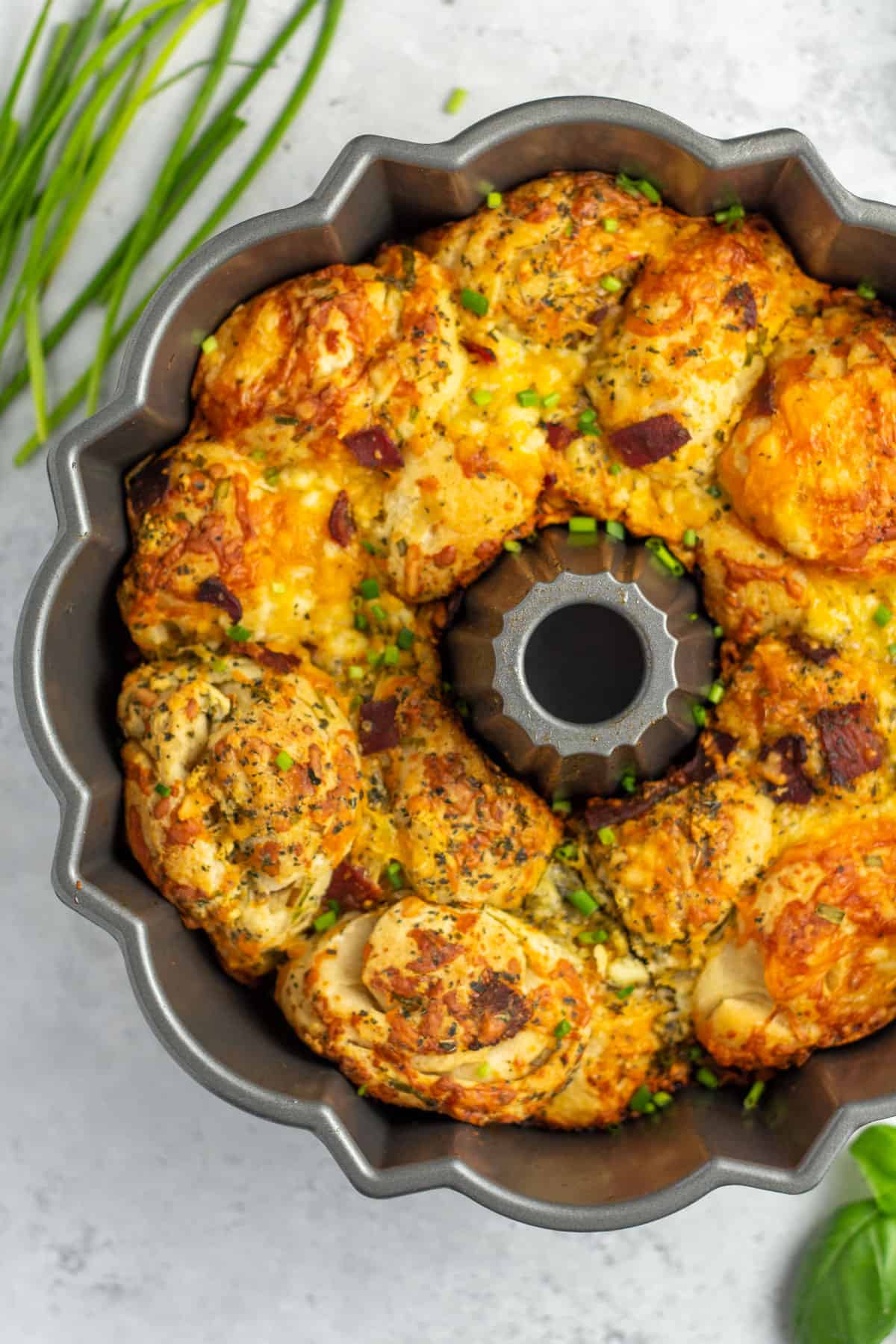 bacon pull apart bread in a bundt pan