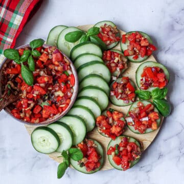 Christmas bruschetta with sliced cucumbers