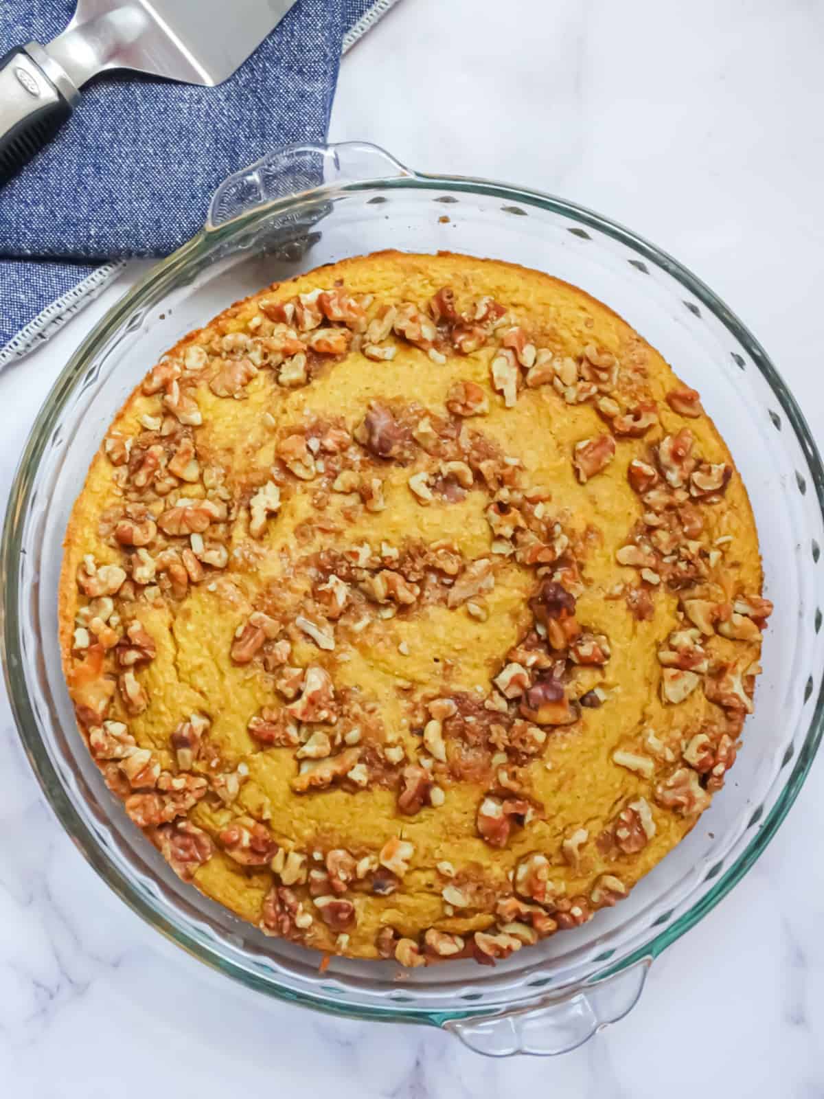 pumpkin cornbread in a baking dish