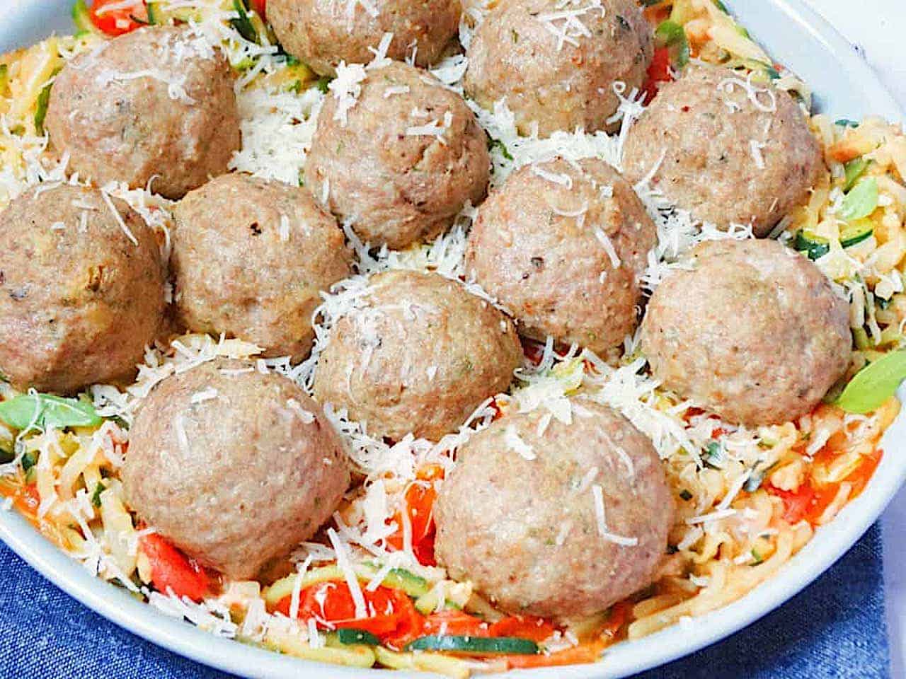 Italian Baked Turkey meatballs and zucchini noodles with turkey meatballs