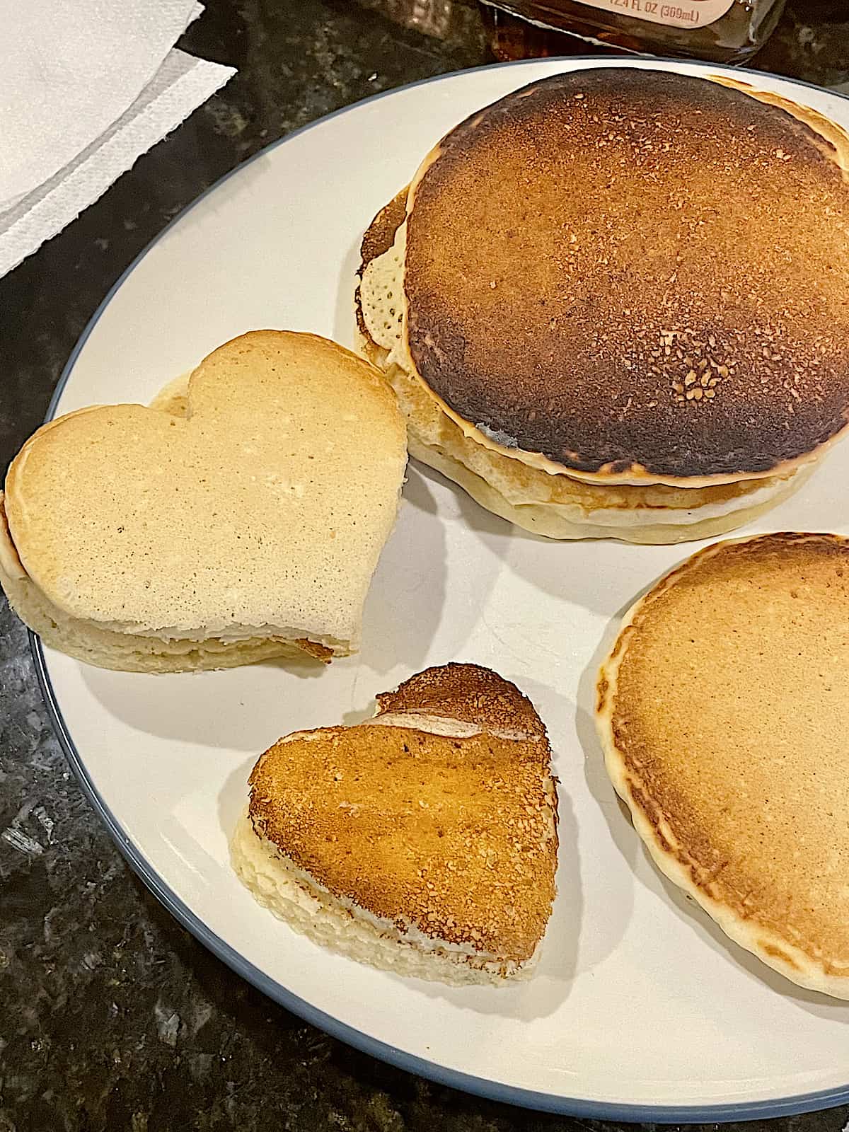 heart shaped pancakes on a plate
