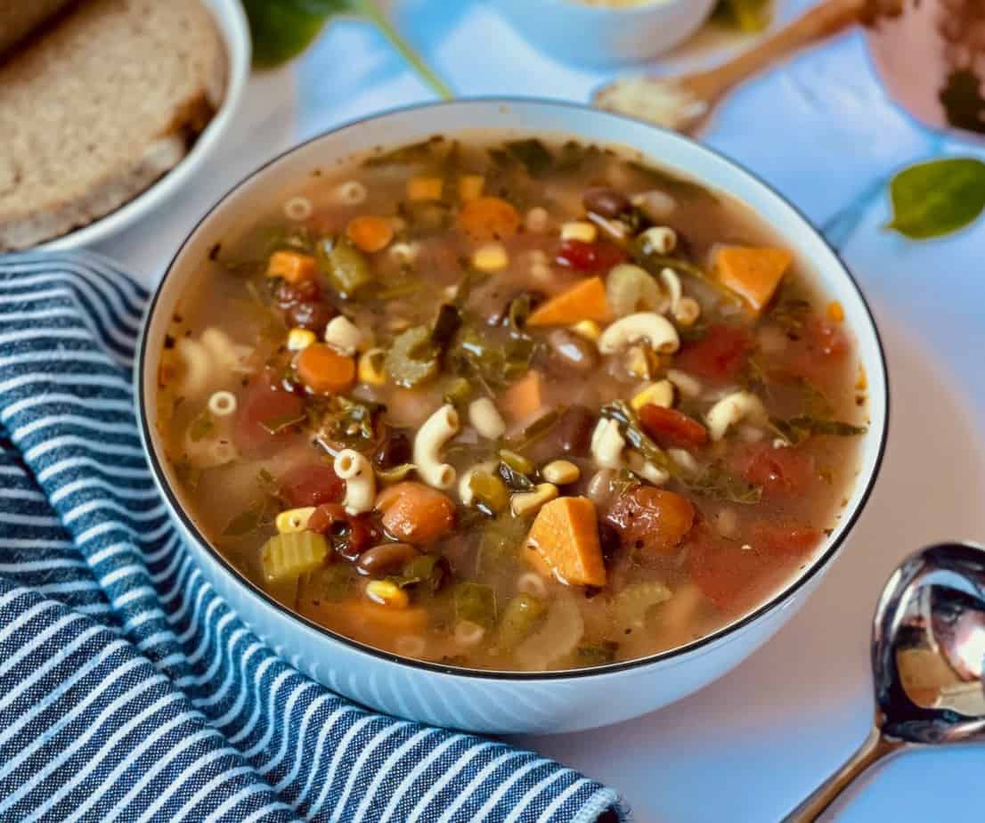 a bowl of instant pot minestrone soup