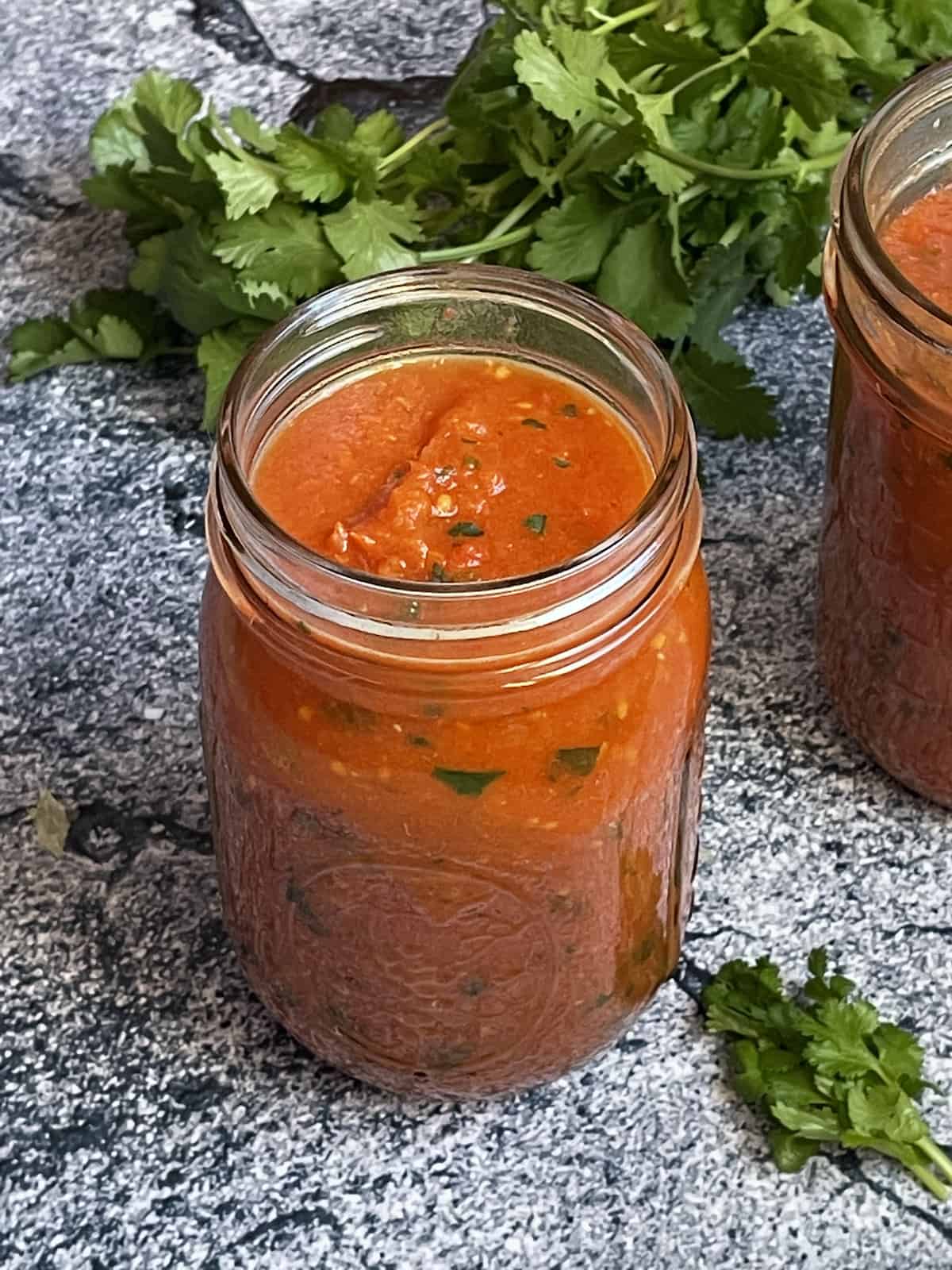 salsa roja in a mason jar