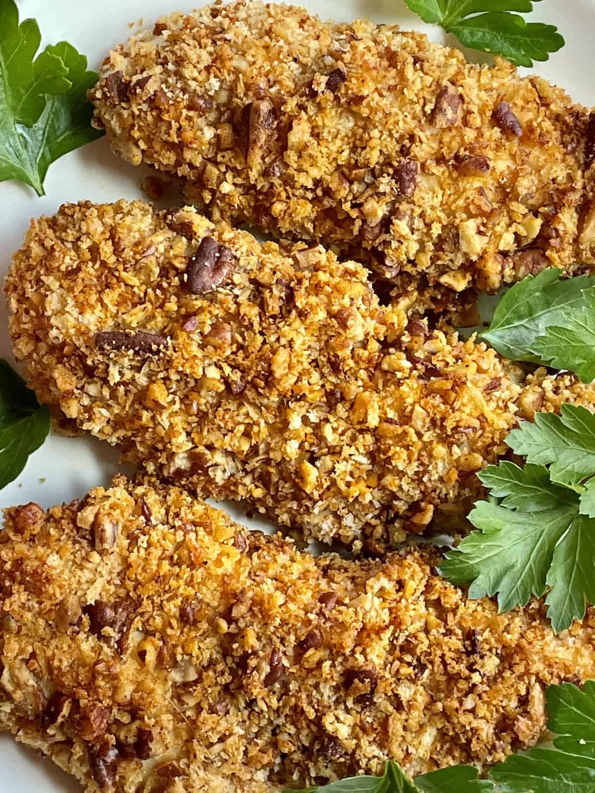 air fried pecan crusted chicken with parsley