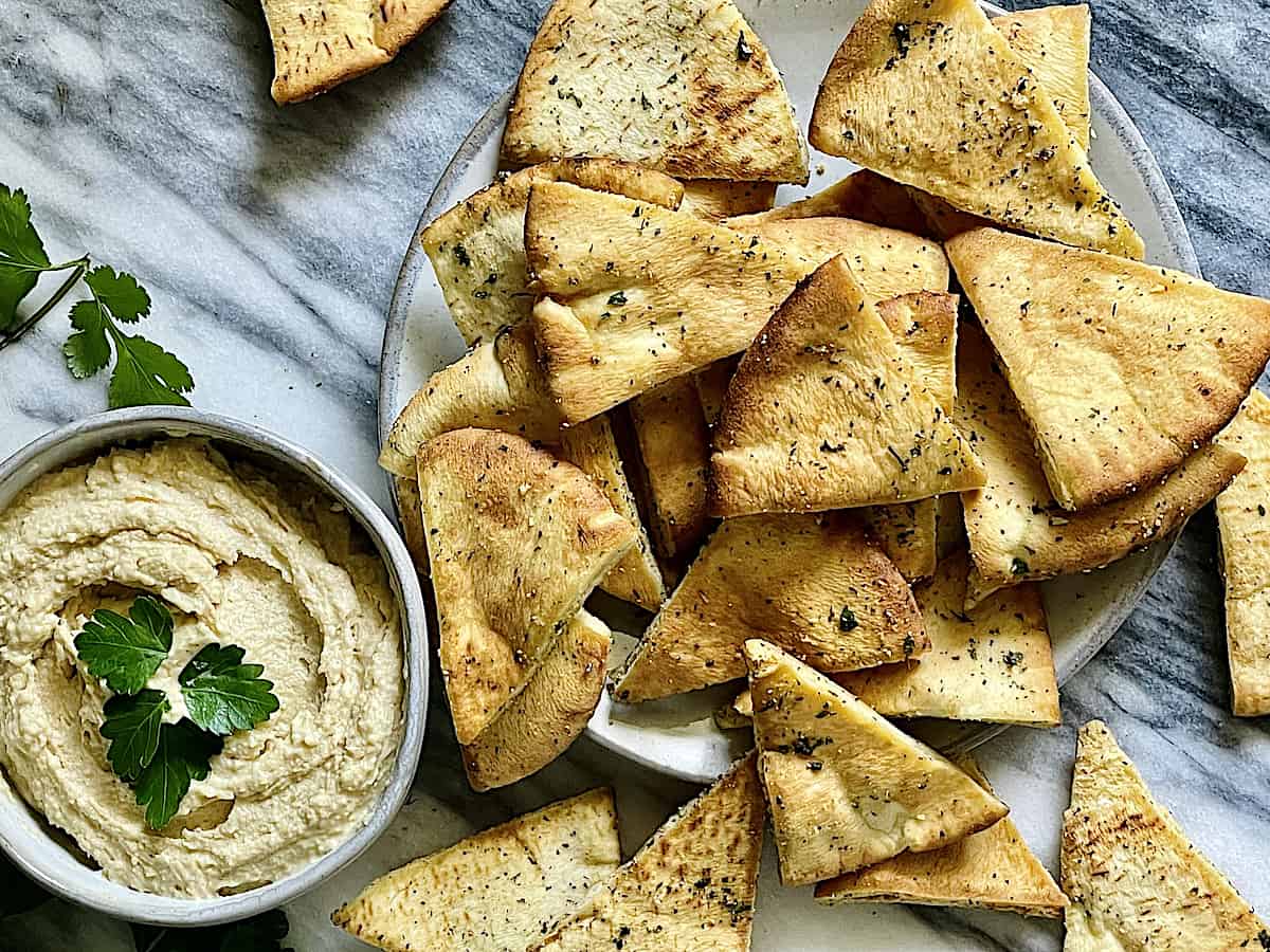 air fryer pita chips served with hummus 