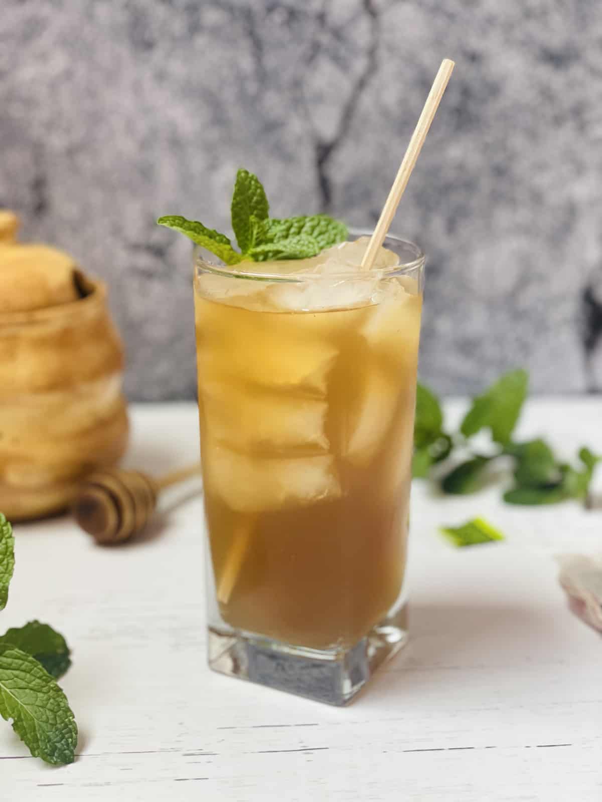 Instant pot iced green tea in a cup