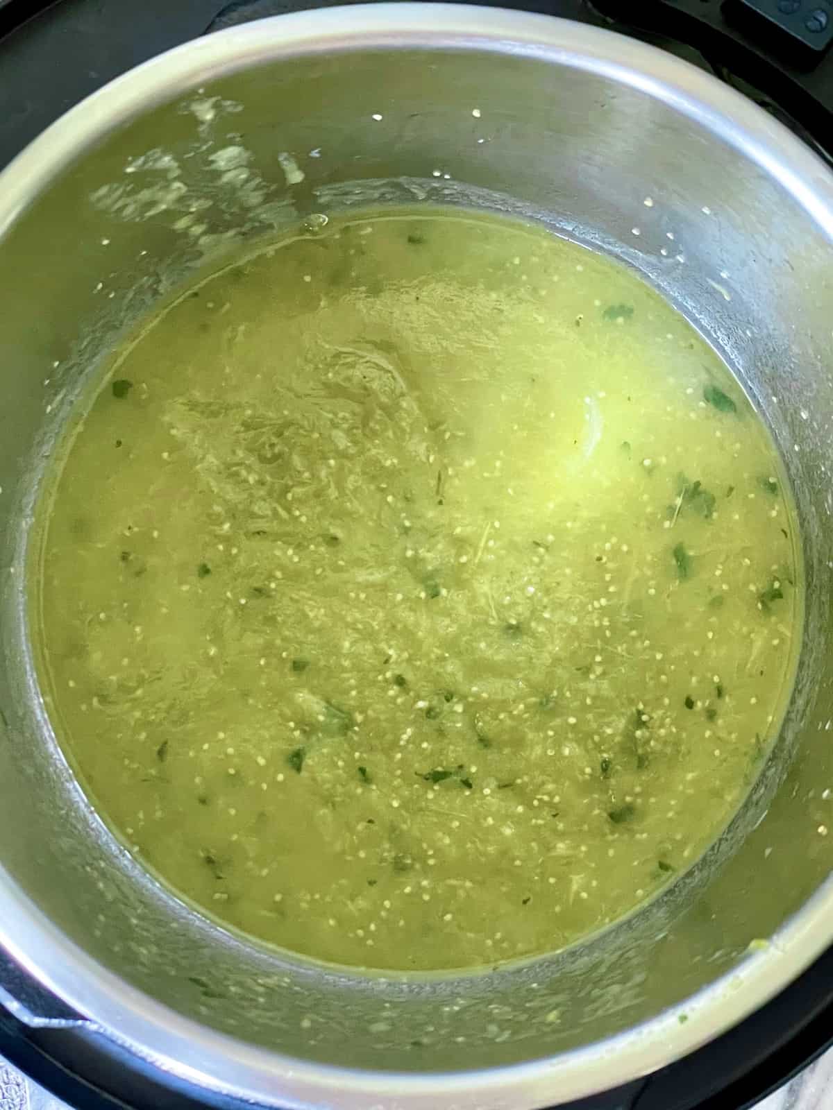 green salsa cooked in the pressure cooker