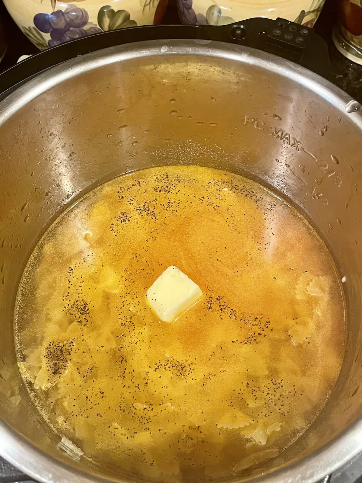 pasta, butter, and water in the instant pot