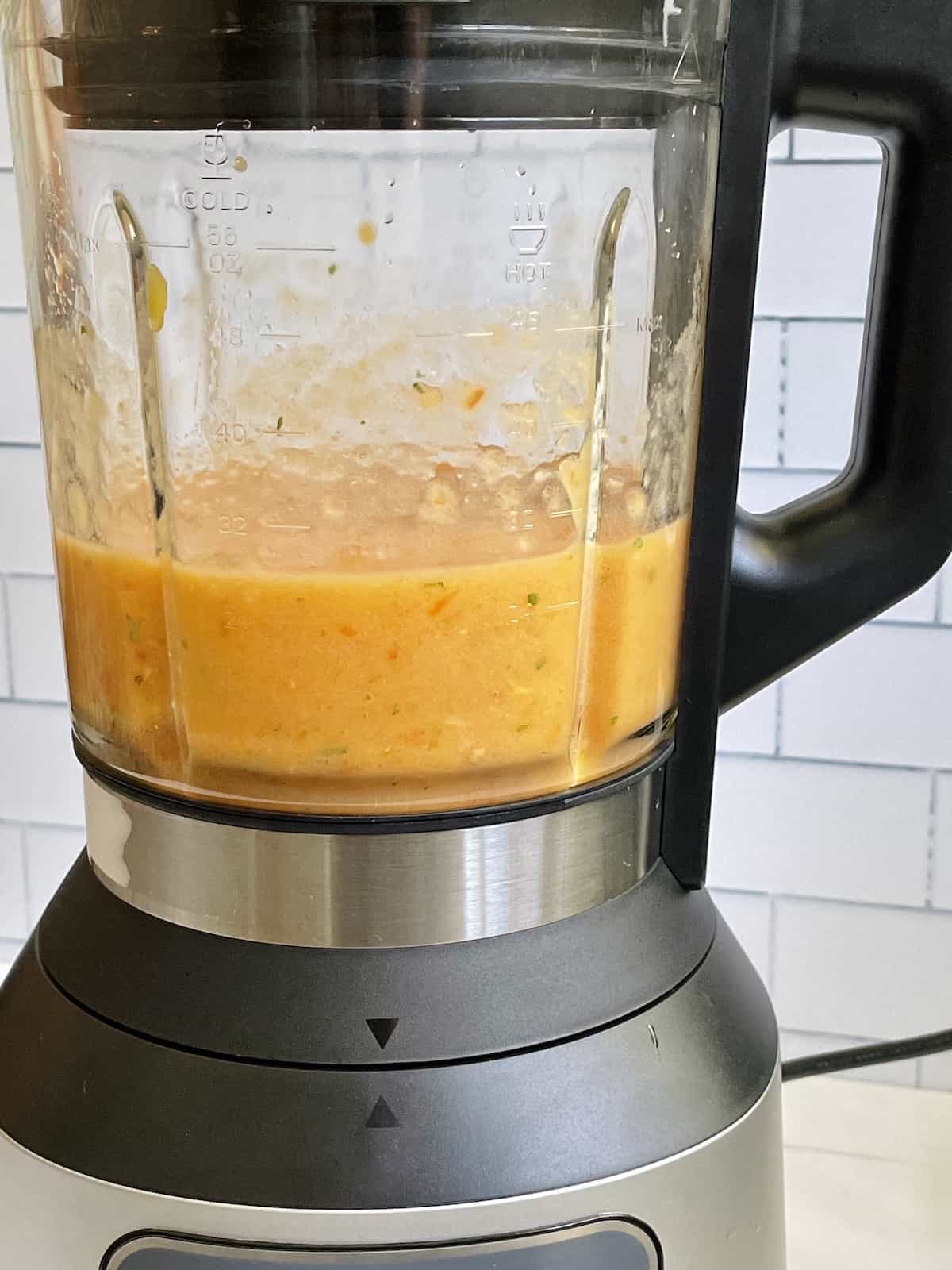 blended mango, tomato, habanero, onion, garlic in an Instant Pot cooking blender
