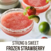 blended strawberry margarita in a cocktail glass