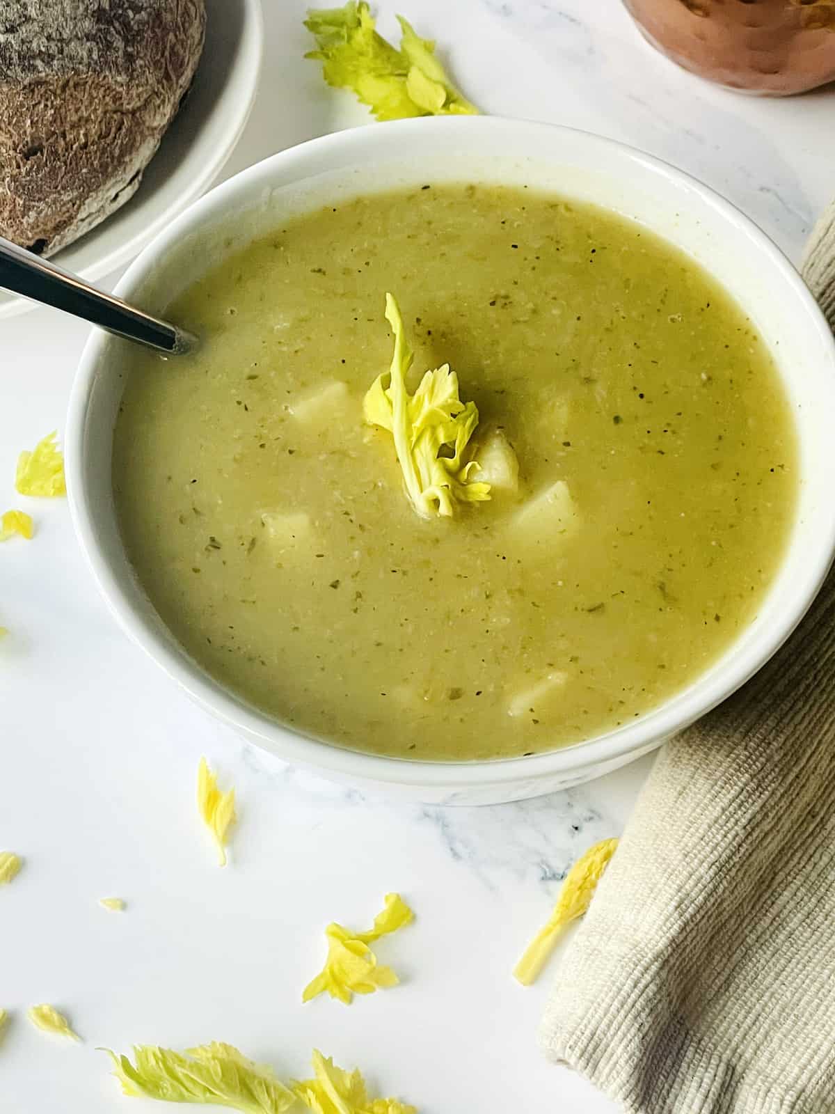 instant pot celery soup in a bowl