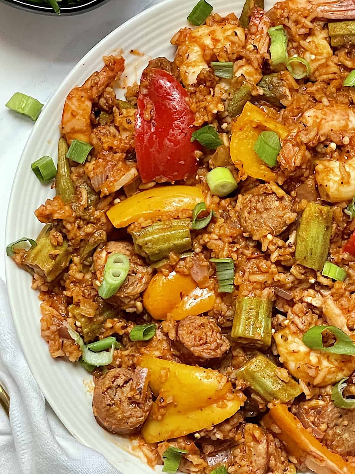 close up of seafood and sausage instant pot jambalaya