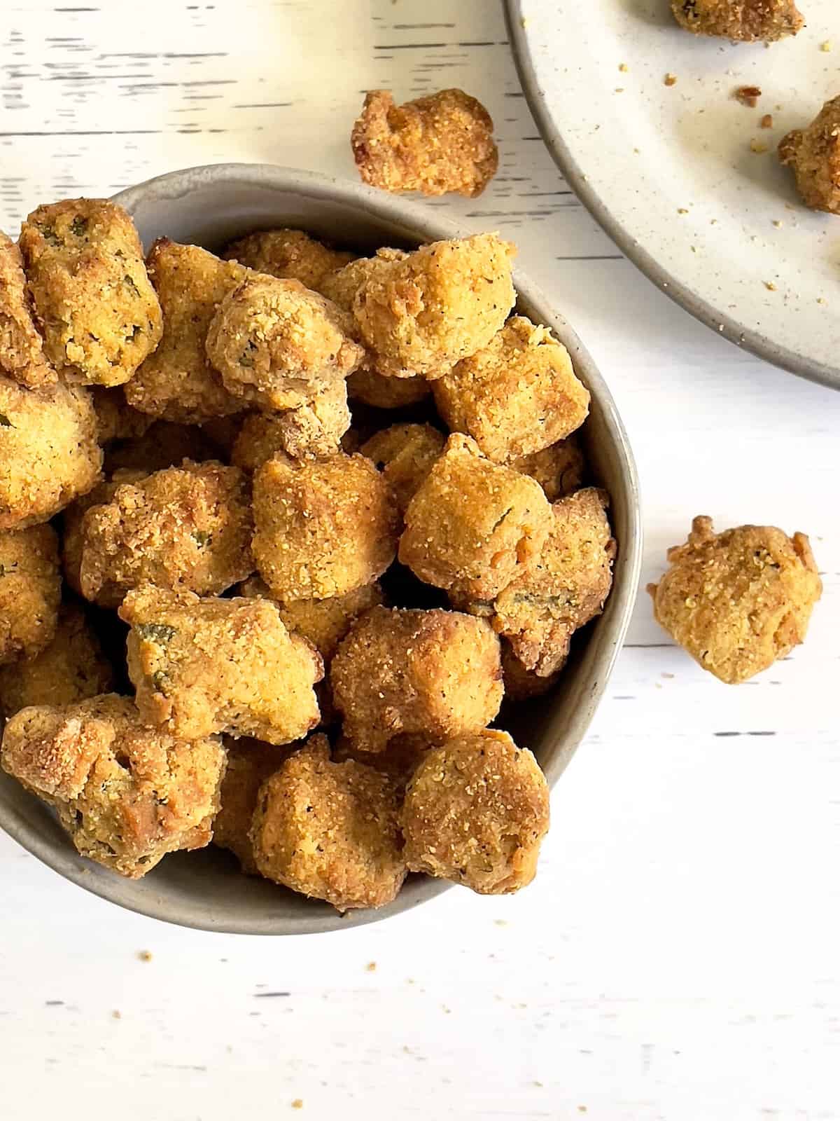 breaded okra pieces in a bowl