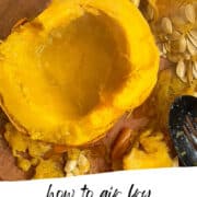 an air fried pumpkin cut in half with the seeds and skin removed