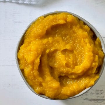 homemade pureed pumpkin in a bowl