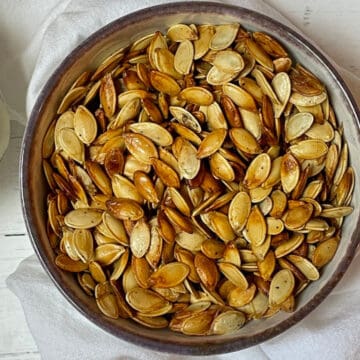 air fried pumpkin seeds in a bowl