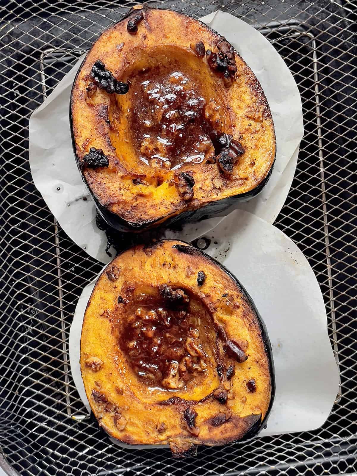 air fried acorn squash cooked on a basket