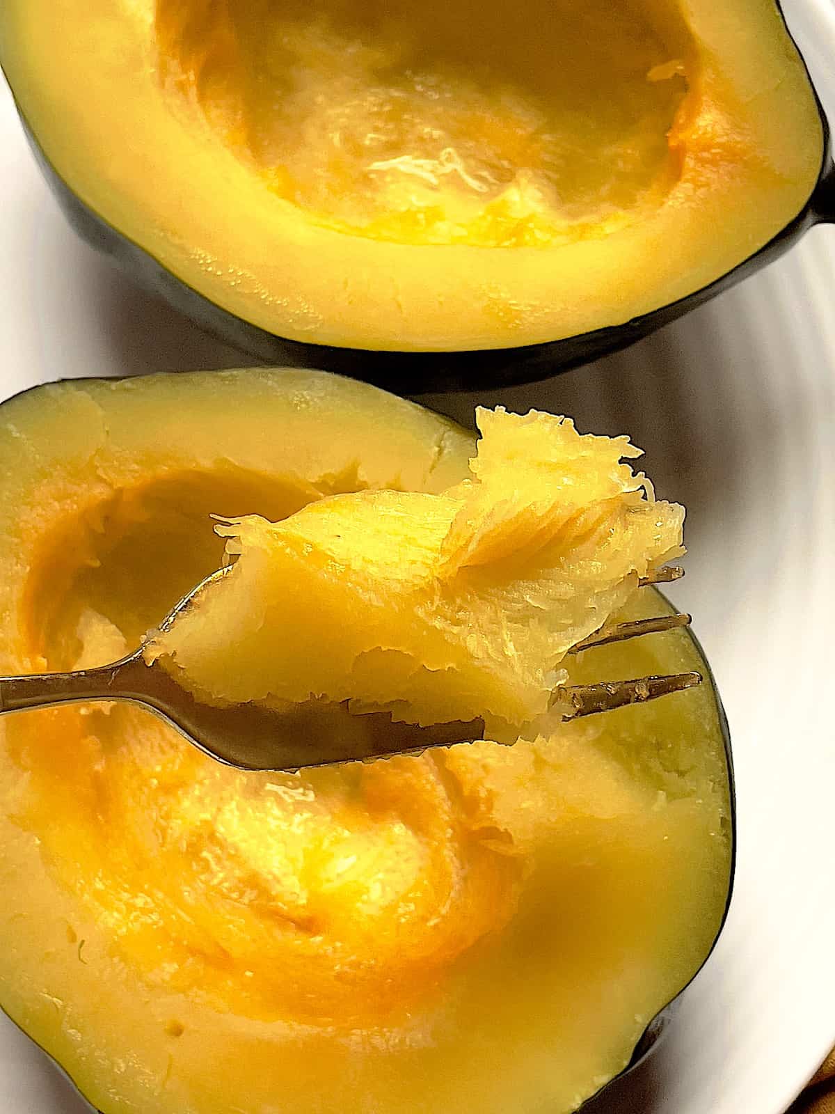 instant pot acorn squash in its shell on a white plate