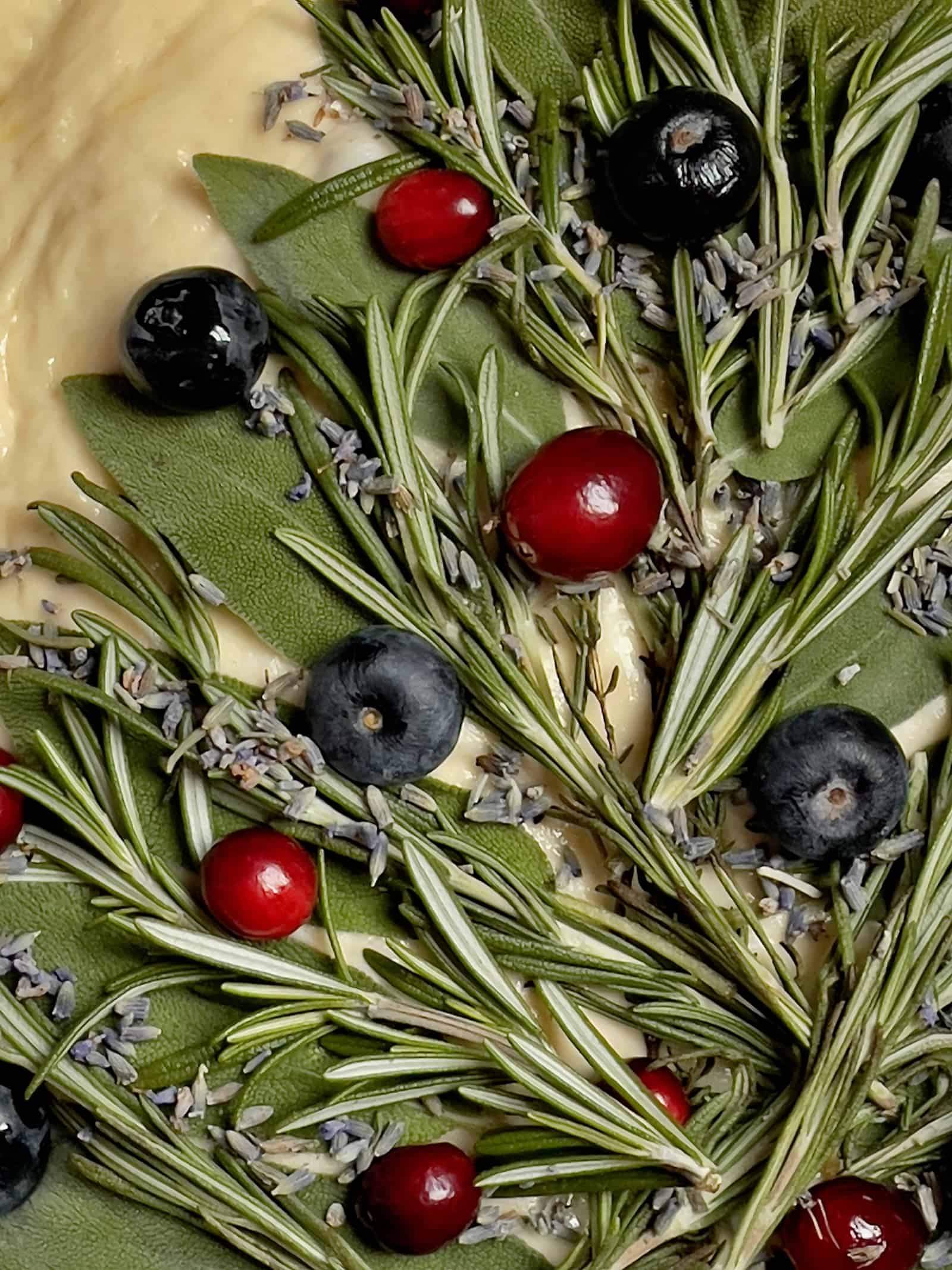 sage, rosemary, cranberry and blueberry close up