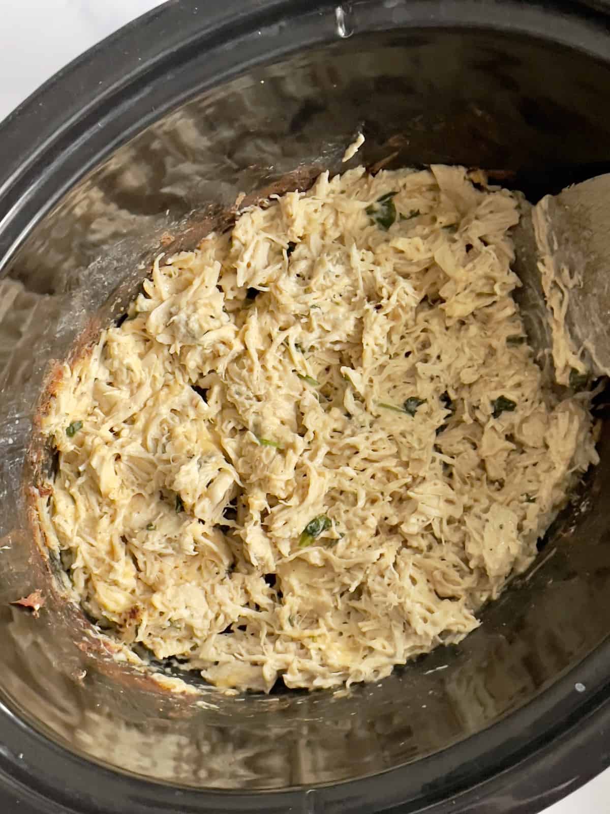 shredded ranch chicken in a slow cooker