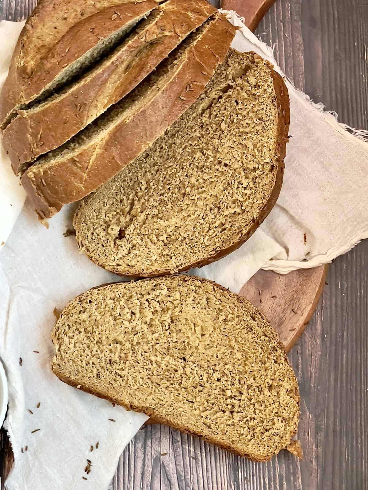 rye bread slices on a cutting board