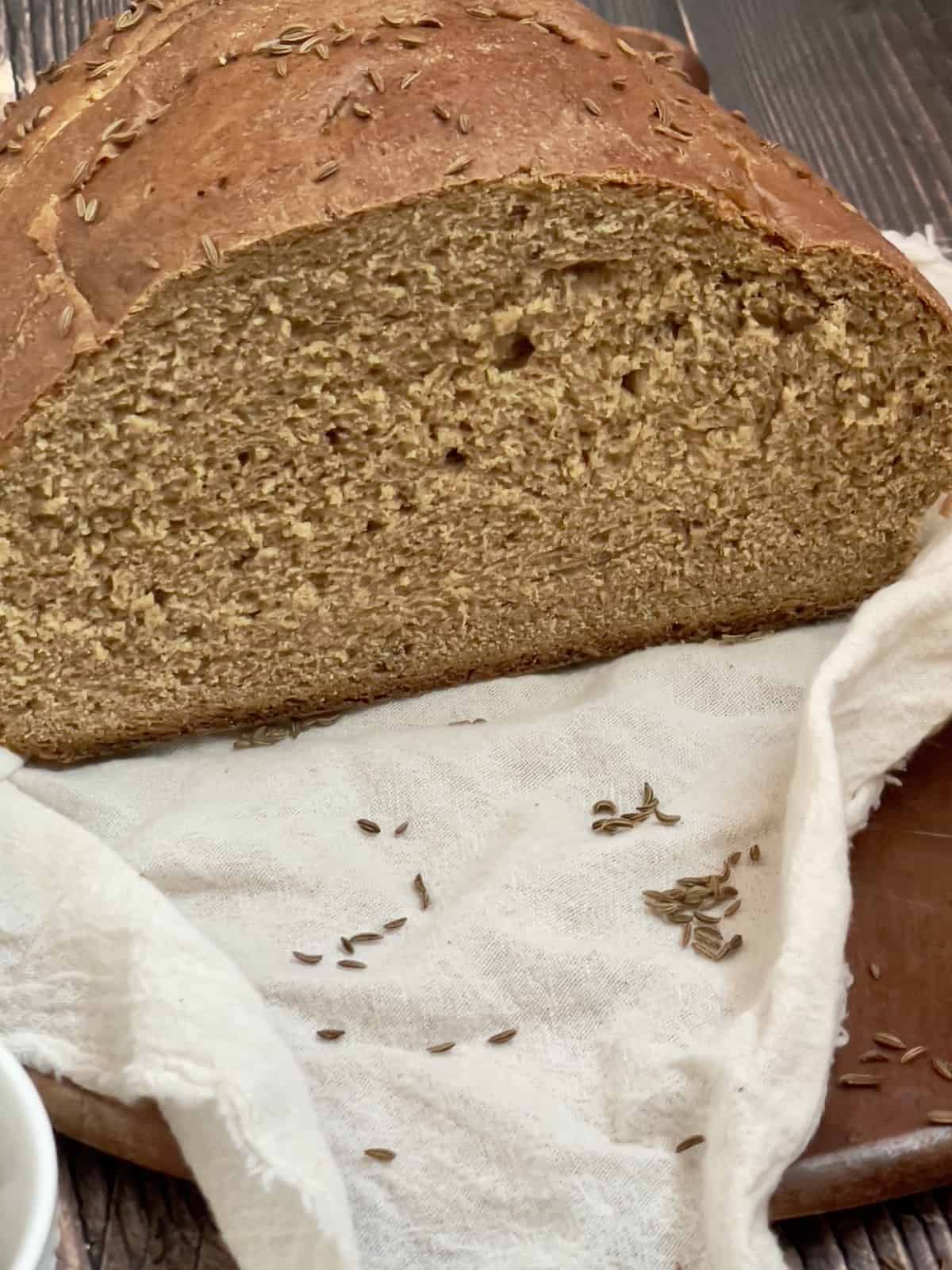 inside loaf of bread machine rye bread