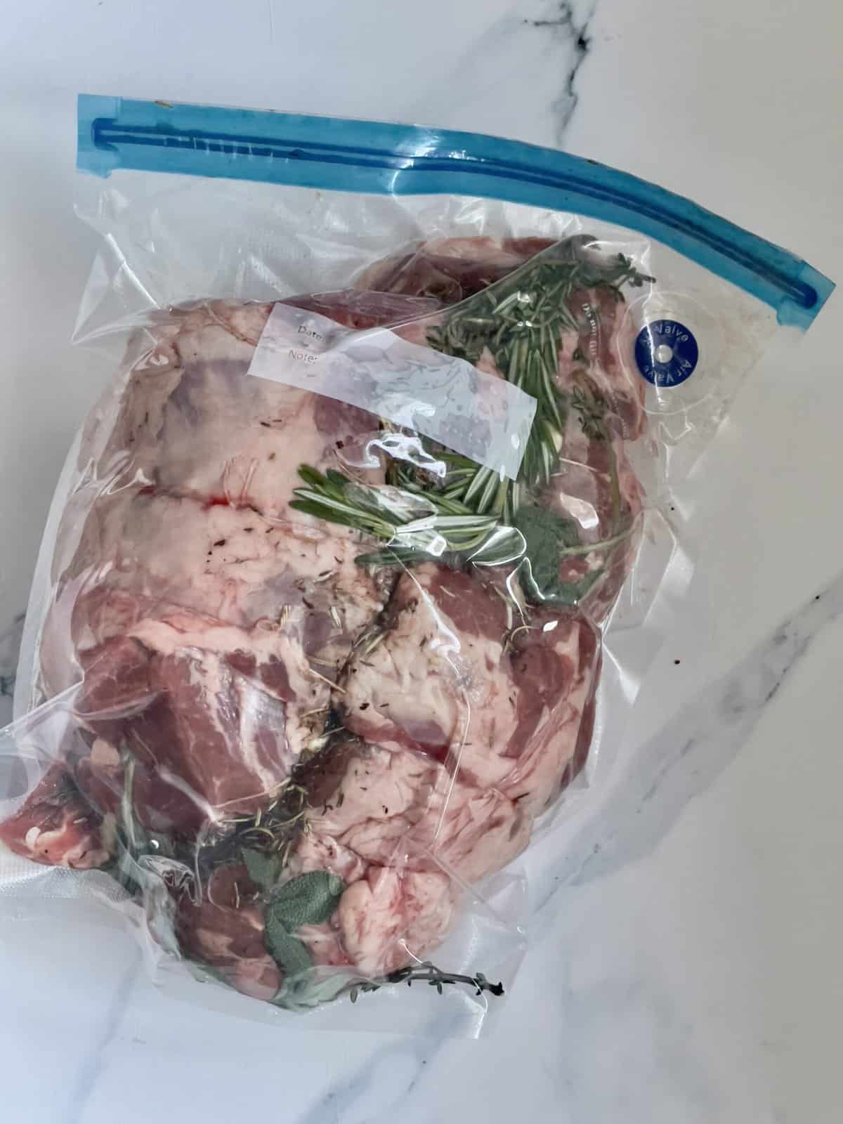 leg of lamb in a sous vide vacuum sealer bag
